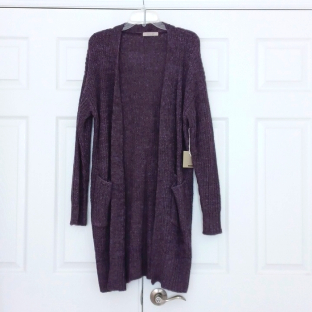 Active USA Purple Knit Long Pocket Cardigan Sweater